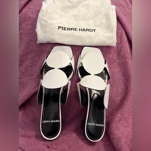 Pierre Hardy White and Black Leather Slide Heels